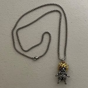 Dragonball Kid Goku Charm Pendant Necklace Vegeta Blond Hair Silver Box Chain